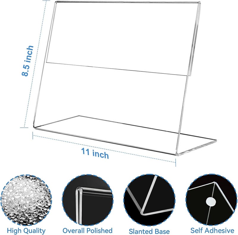 EHWINE 6 Pack 8.5 x 11 Acrylic Sign Holder Horizontal, Clear Plastic Signs Display Stand, Slanted Back Paper Holder Stand up Table Top Sign Holders Flyer Stand Frames for Office Business Store - Image 3